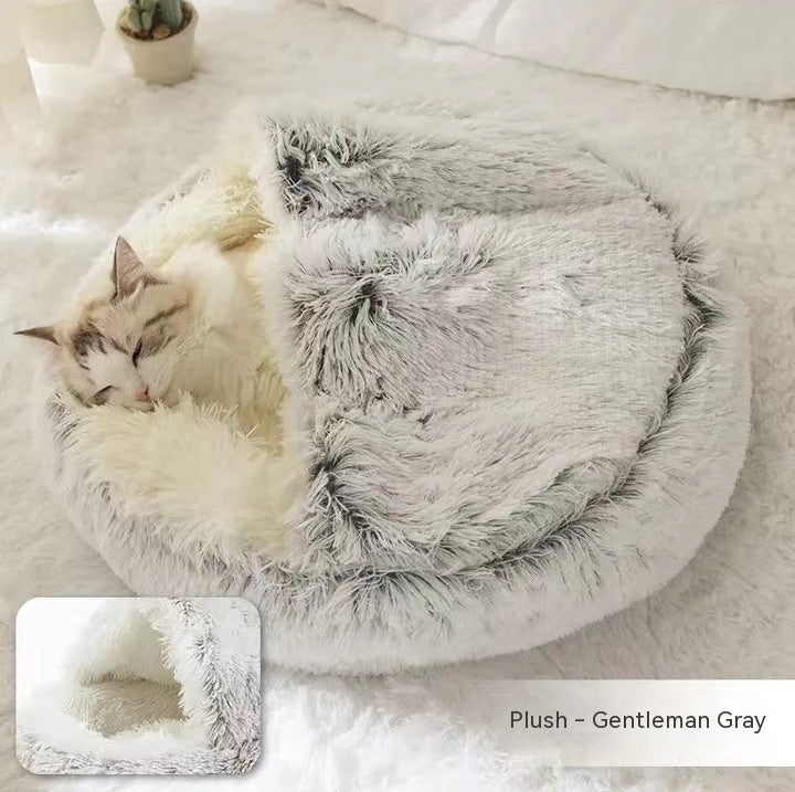 2-in-1 Plush Round Warm Bed