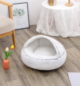 2-in-1 Plush Round Warm Bed