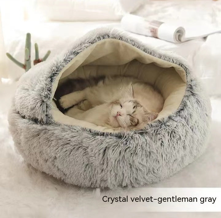 2-in-1 Plush Round Warm Bed