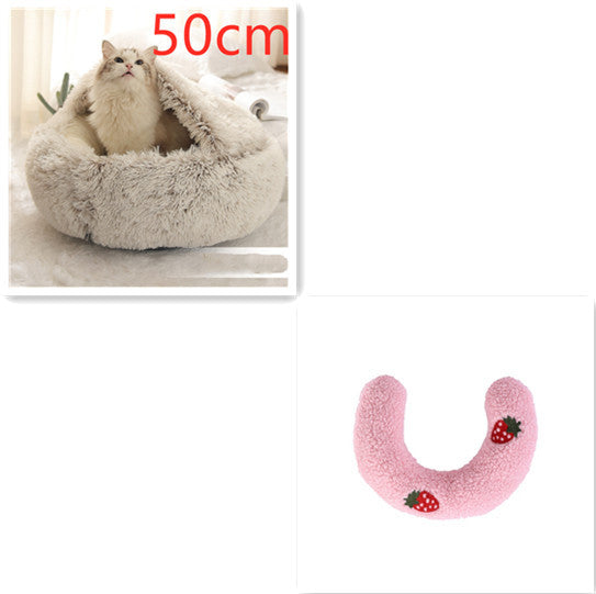 2-in-1 Plush Round Warm Bed
