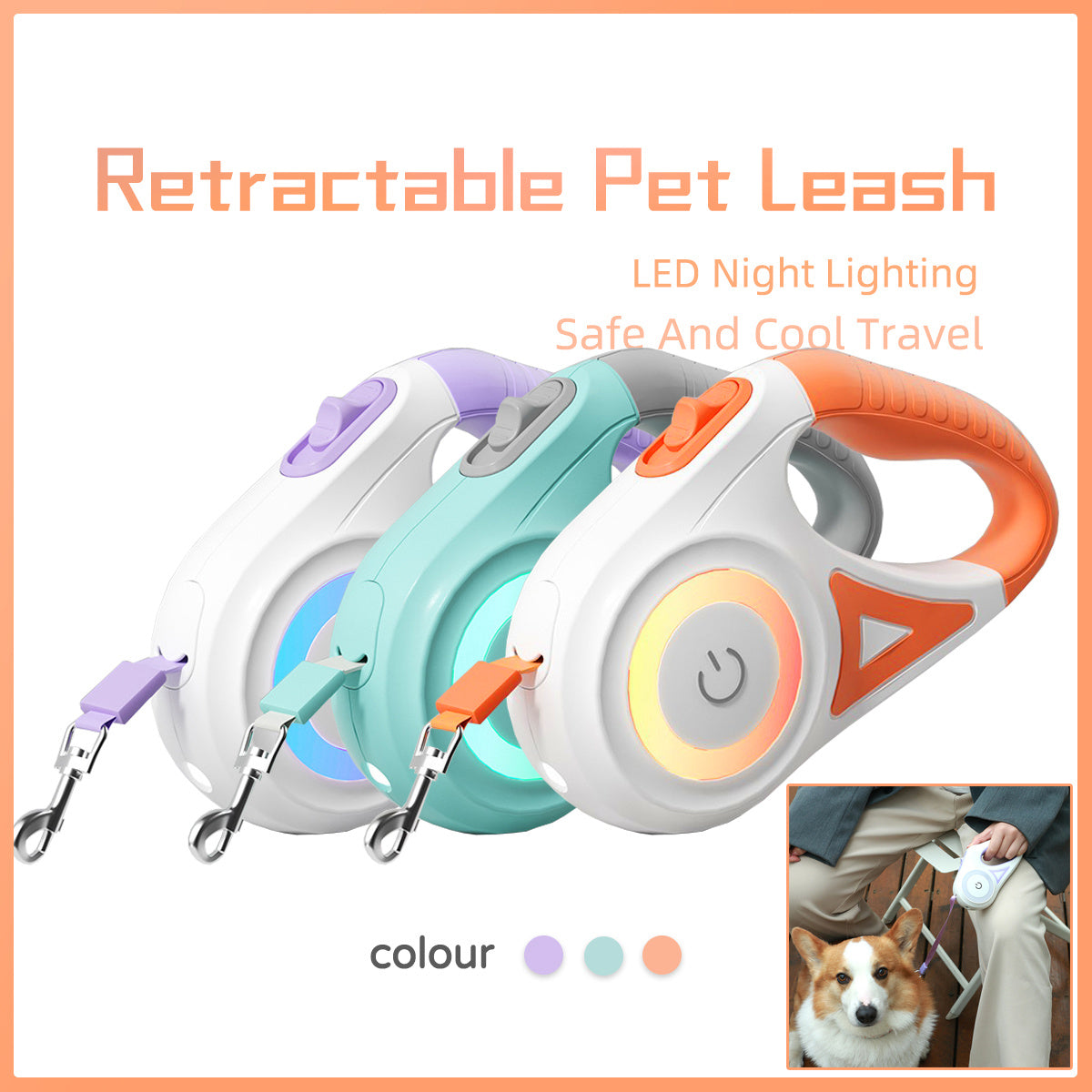 Retractable Leash with Spotlight – Collar Set