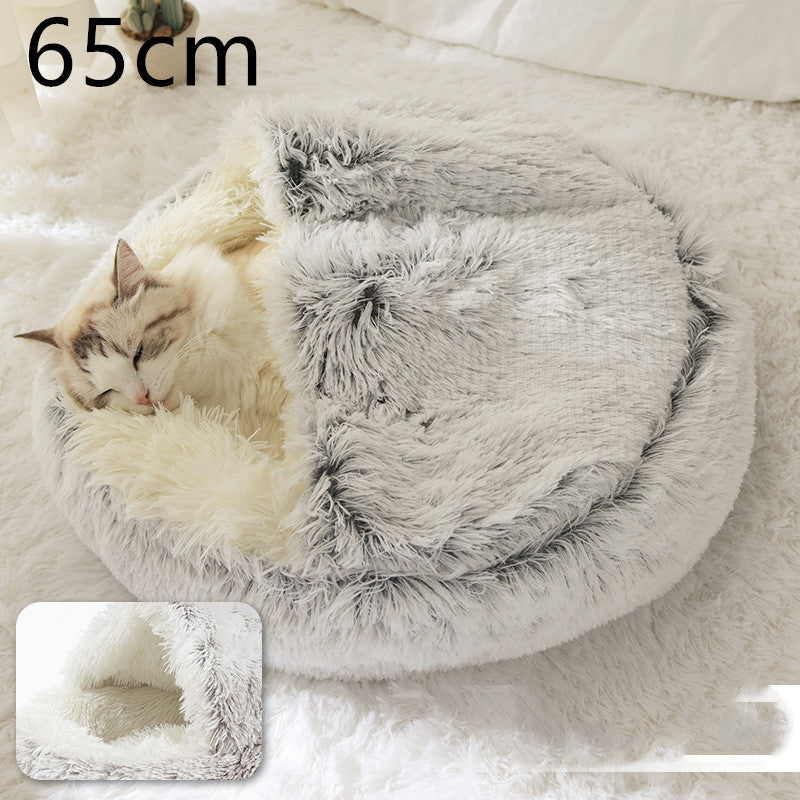 2-in-1 Plush Round Warm Bed