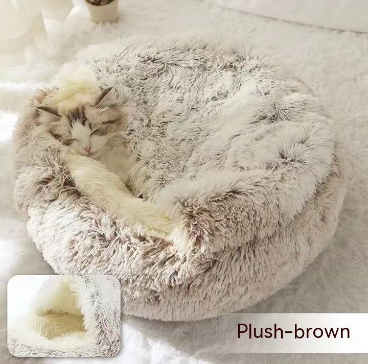 2-in-1 Plush Round Warm Bed