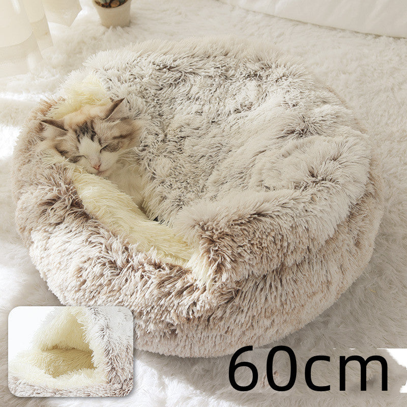 2-in-1 Plush Round Warm Bed