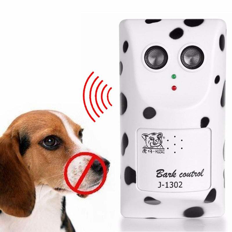 Anti-Barking High-power Dog Repeller device with dalmatian spots emitting ultrasonic waves to stop dog barking, safe and humane bark control tool
