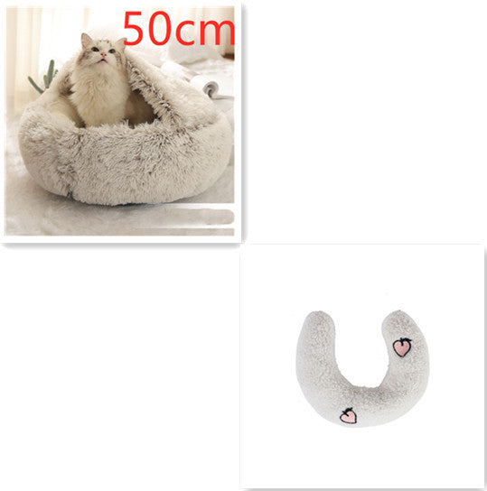 2-in-1 Plush Round Warm Bed