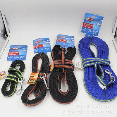 Professional dog training chains in various colors and lengths with non-slip material and metal hooks for traction control