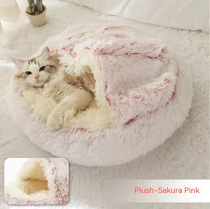 2-in-1 Plush Round Warm Bed
