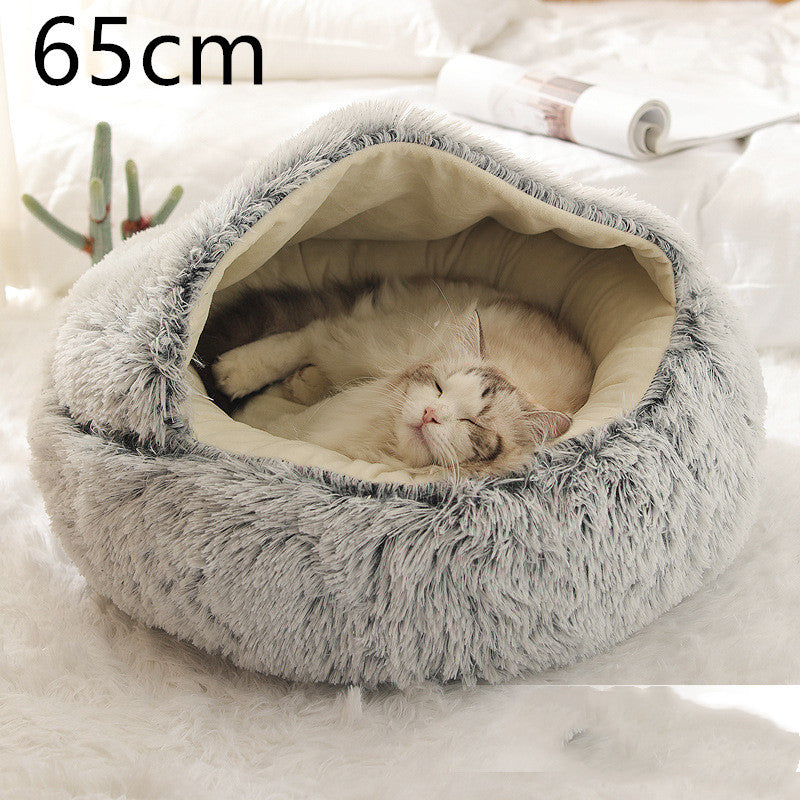 2-in-1 Plush Round Warm Bed