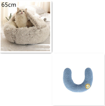 2-in-1 Plush Round Warm Bed
