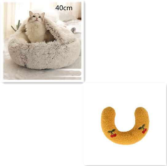 2-in-1 Plush Round Warm Bed