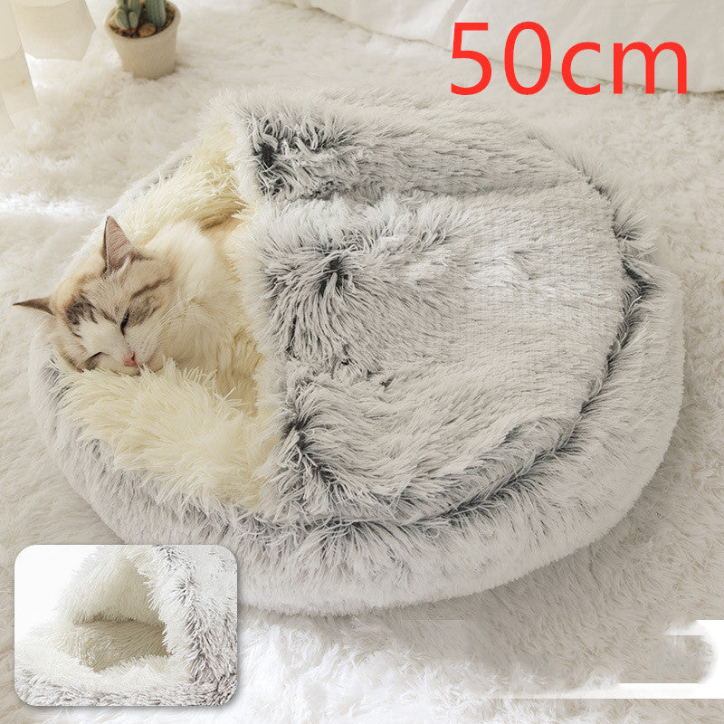 2-in-1 Plush Round Warm Bed
