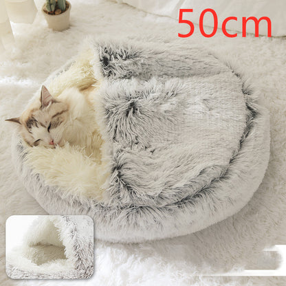 2-in-1 Plush Round Warm Bed