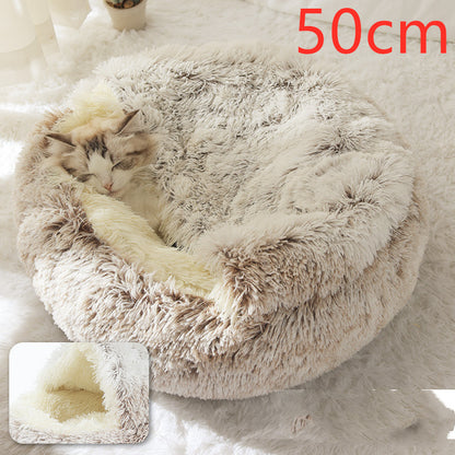 2-in-1 Plush Round Warm Bed