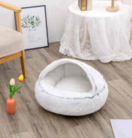 2-in-1 Plush Round Warm Bed