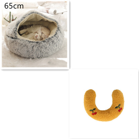 2-in-1 Plush Round Warm Bed