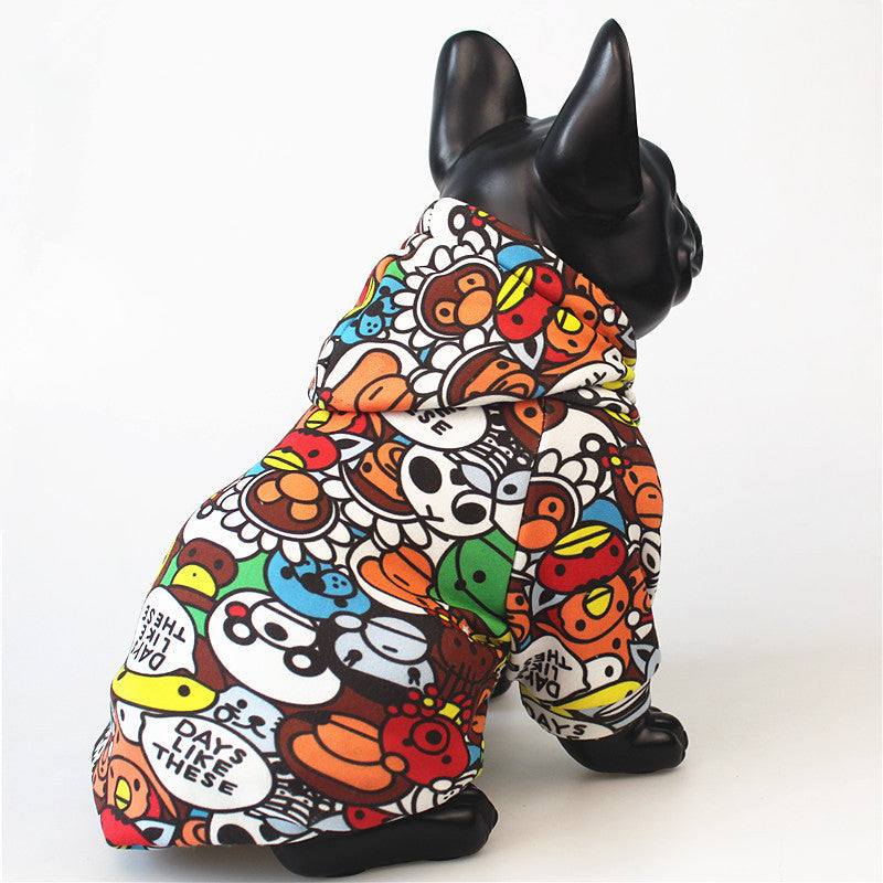 Colorful cartoon pattern thickened cotton pet sweater for autumn and winter with hood