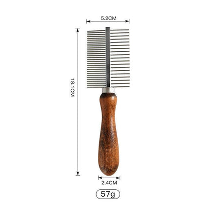 Pet Comb Solid Wood Set of solid wood pet grooming tools including combs, brushes, scissors, and nail clippers for cats and dogs