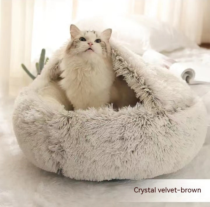 2-in-1 Plush Round Warm Bed