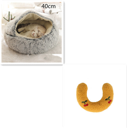 2-in-1 Plush Round Warm Bed
