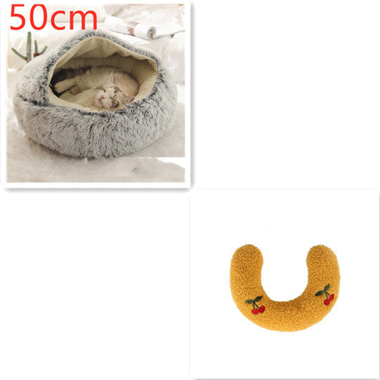 2-in-1 Plush Round Warm Bed