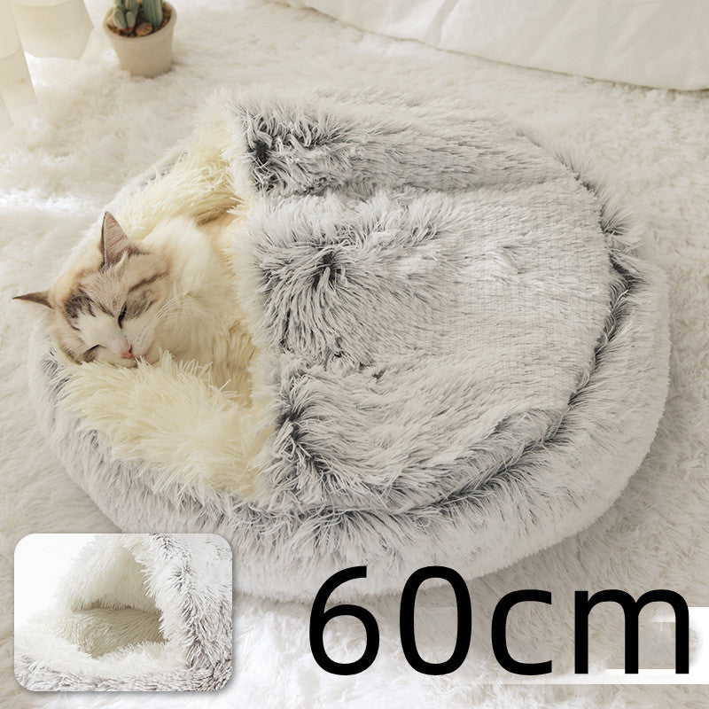 2-in-1 Plush Round Warm Bed