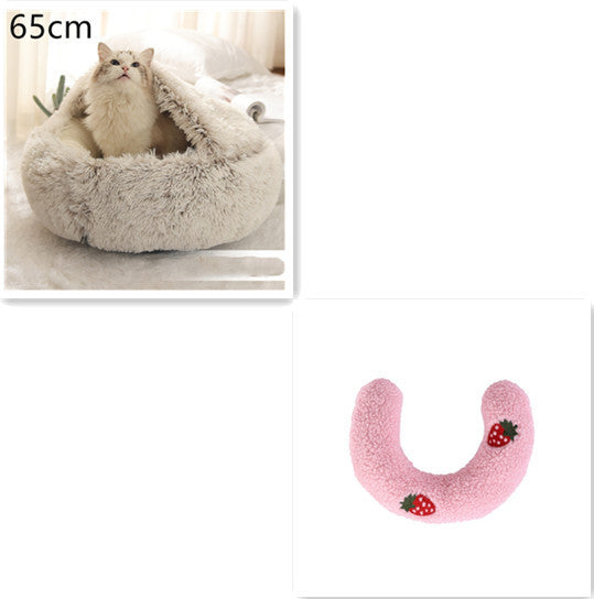 2-in-1 Plush Round Warm Bed