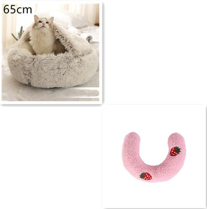 2-in-1 Plush Round Warm Bed