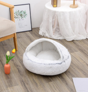 2-in-1 Plush Round Warm Bed