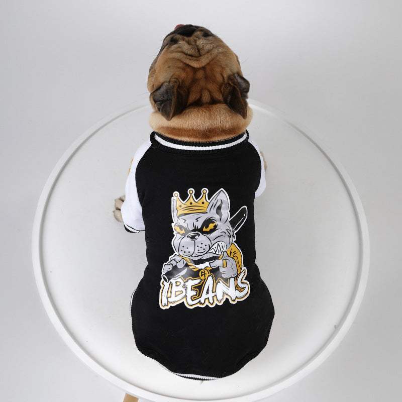 Fleece-lined Warm Baseball Shirt French Bulldog wearing a green and white fleece-lined warm baseball shirt pet clothes with number 6 on sleeve